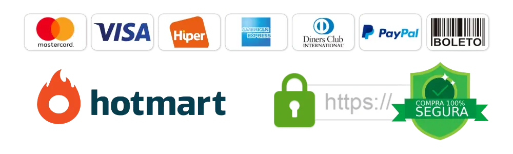 Formas de pagamento aceitas e compra segura via Hotmart